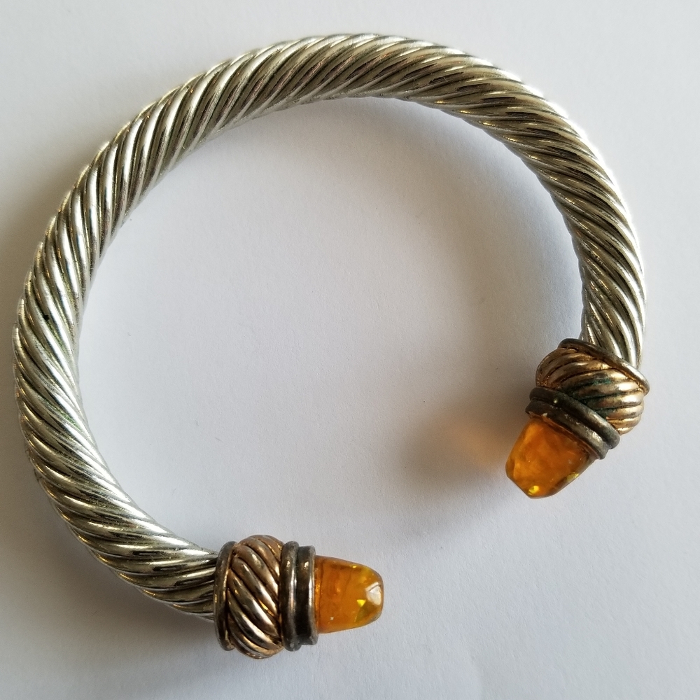 Cuff bracelet cable twist silver tone orange ends - Picture 4 of 16